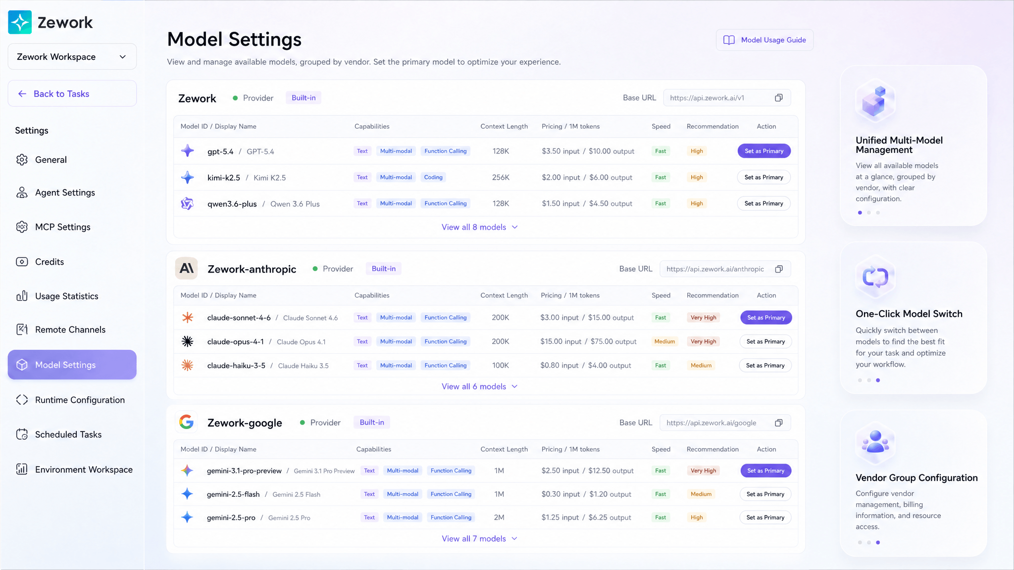 Zework AI Token supply and model access interface